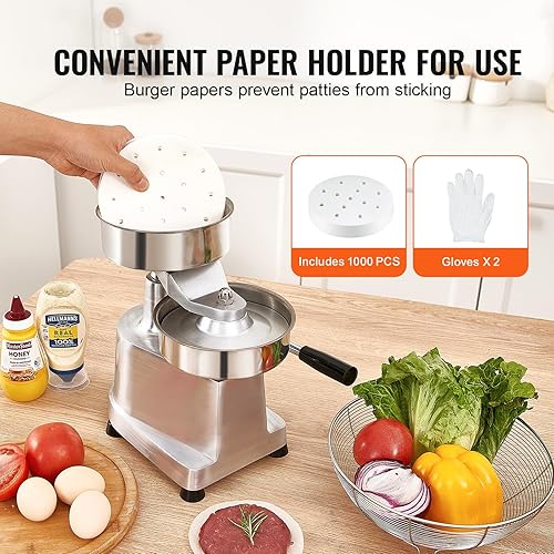 Miniatura 4 de VEVOR Máquina comercial de hamburguesas para hamburguesas, 5.906 in6 pulgadas, máquina de prensa de hamburguesas de acero inoxidable de grado