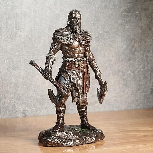 Miniatura 4 de Veronese Design 6 14 pulgadas vikingo gemelo hachas guerrero escultura masculina resina escultura acabado de bronce fundido en frío