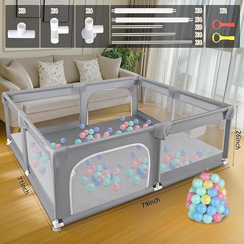 Miniatura 8 de Sour Lemon Corralito para bebés de 79 x 71 pulgadas, extra grande, corralito para bebés y niños pequeños, corralito de juego con valla de seguridad