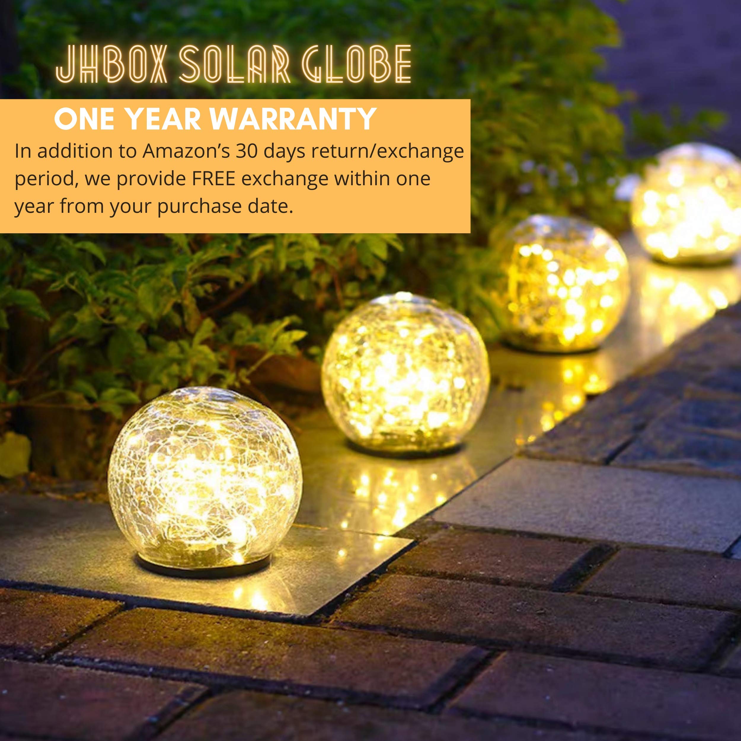 JHBOX Solar Globe Lights Outdoor, Cracked Glass LED Ball Light 20 LEDs