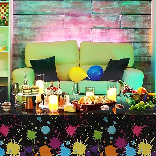 Miniatura 9 de Fundas de mesa de fiesta brillantes de neón, manteles de fiesta de 108 x 54 pulgadas, manteles de fiesta desechables de plástico neón para fiesta de
