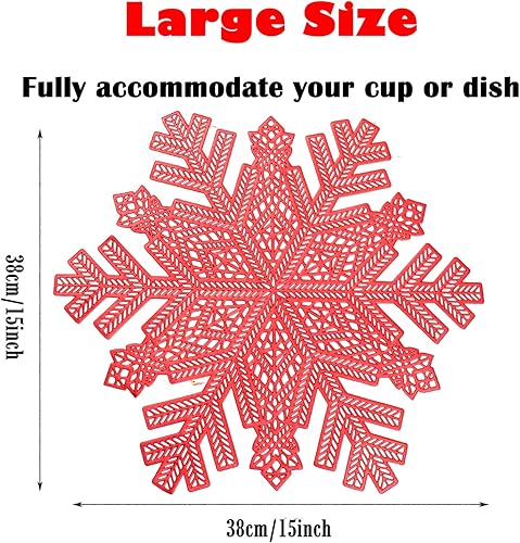 Miniatura 5 de Juego de 6 manteles individuales de copo de nieve, decoración de Rouhuhura de Navidad, manteles individuales de copo de nieve, diseño hueco,