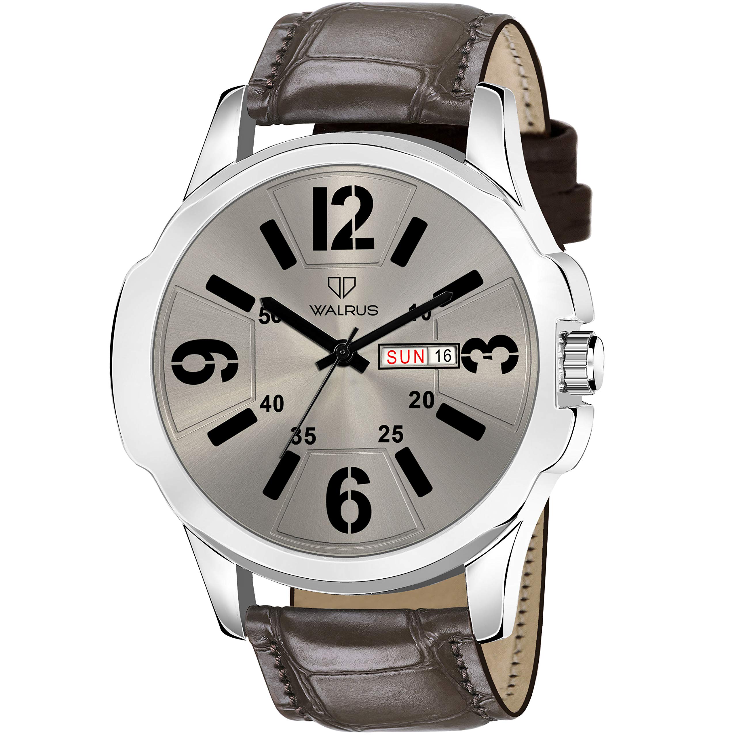Walrus Brown Dial Mens Watch - Day Date Function, Brown Leather Strap, Analog Design, 46mm - Professional & Casual Use, Old Money Style Mens Wrist Watch for Gift (B08X3HF8YL) Amazon Price History, Amazon Price Tracker