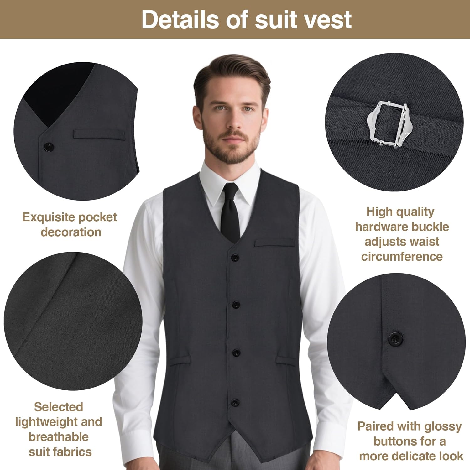 Drofe 1920s Mens Costume,Roaring 20s Costumes for Men,1920s Mens Outfit Vest Hat Pocket Watch Tie Armband - Image 3