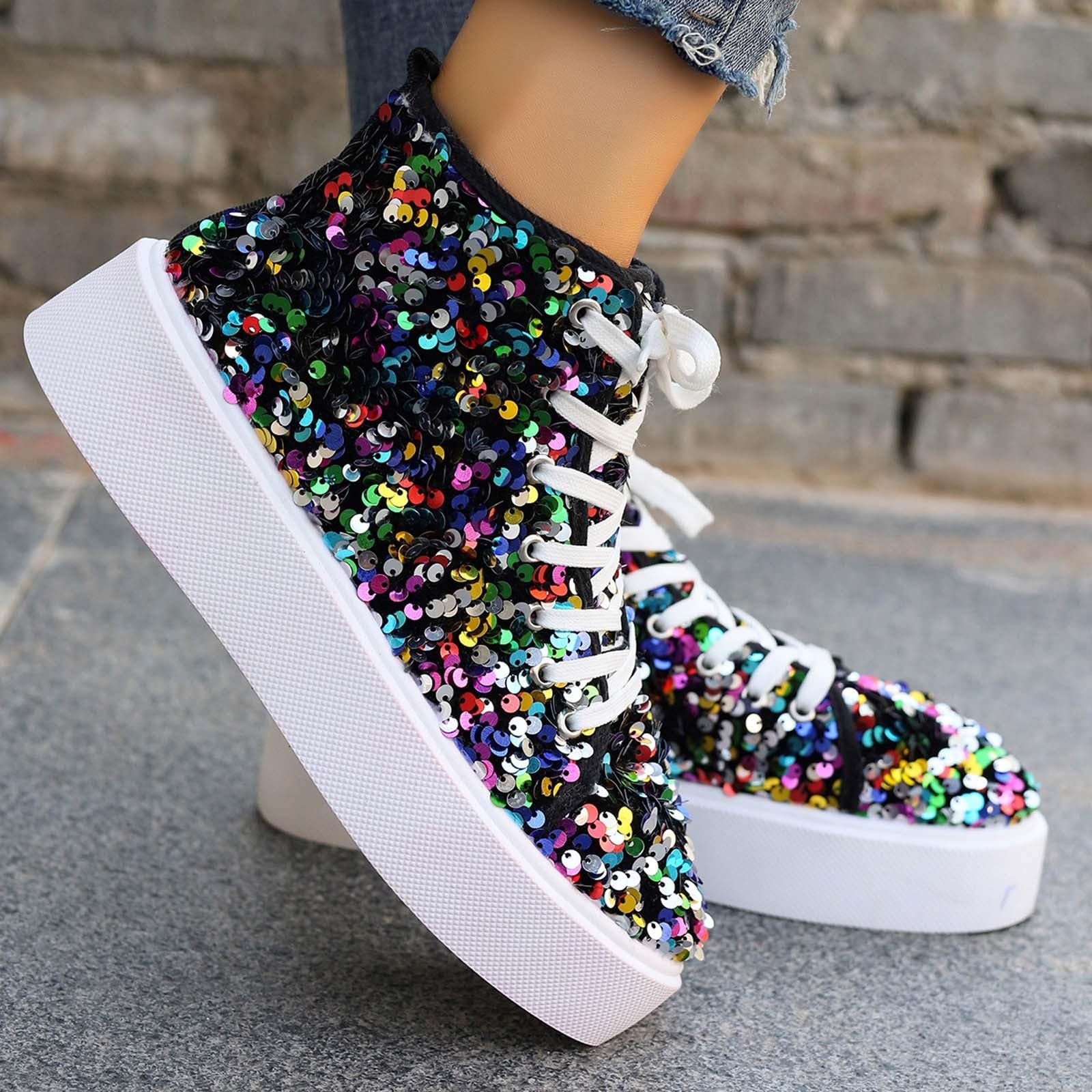 Scarpe da ginnastica da donna con paillette, con paillette, leggere, casual, per feste, festival, costume