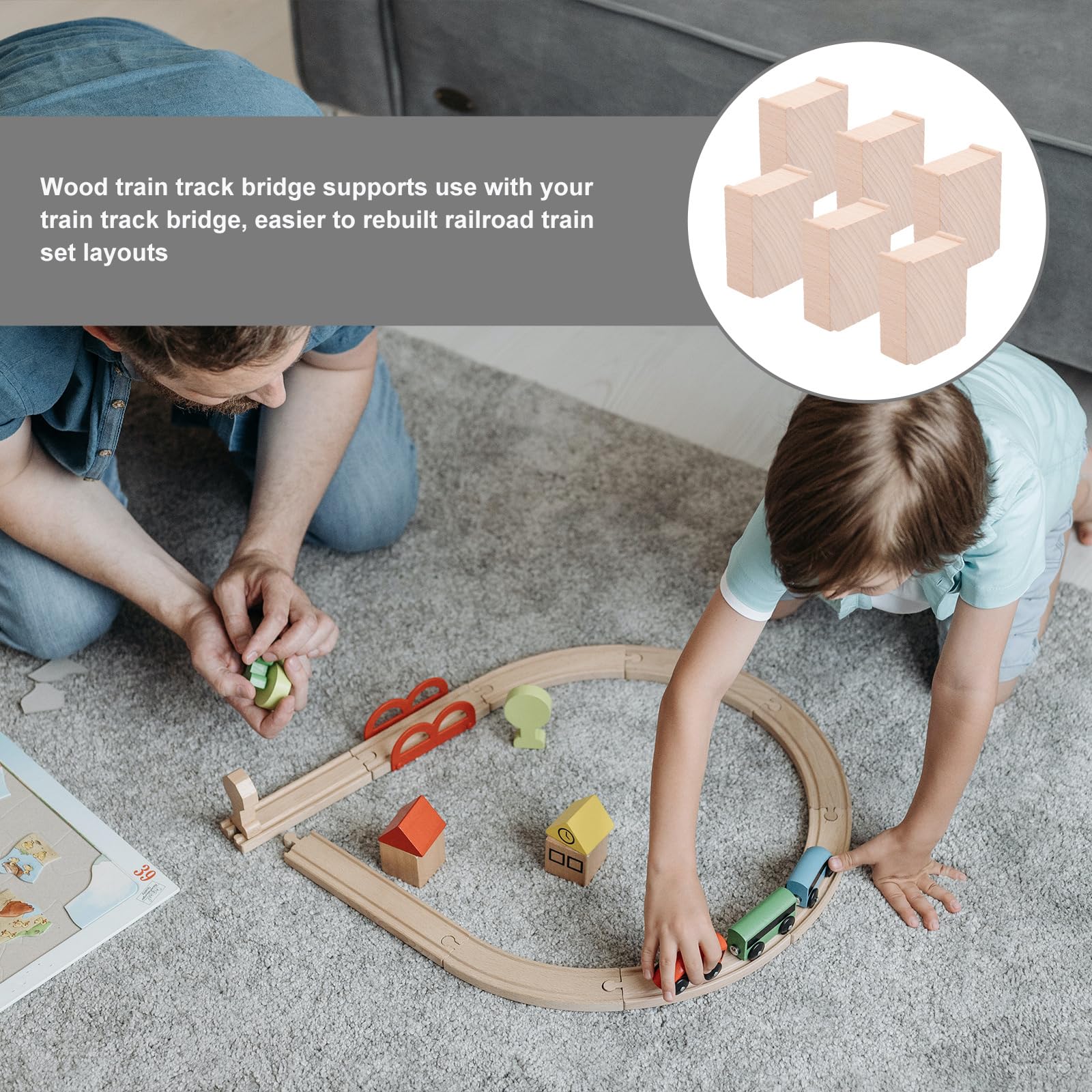 SAFIGLE Wooden Train Track Bridge Supports 6Pcs Set for Elevated Railway Layouts Compact Train Bridge Piers Risers Kids Motor Skills Development Accessories - Image 2