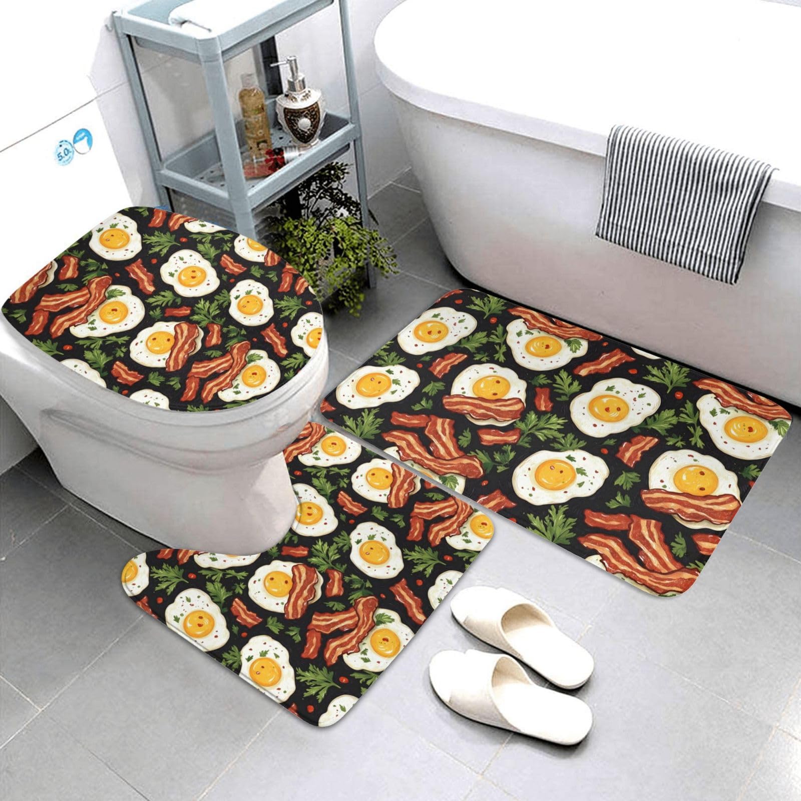 Tapis de salle de bain œuf au plat : lot de 3 pour une ambiance matinale douce et lavable