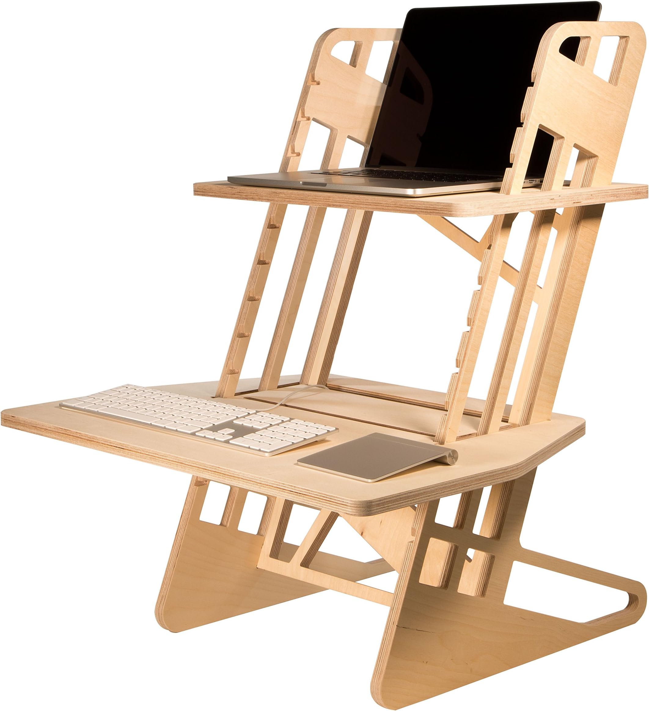 Helmm Standing Desk Converter - S-Desk '22' - Adjustable Height Wooden Stand Up Desk