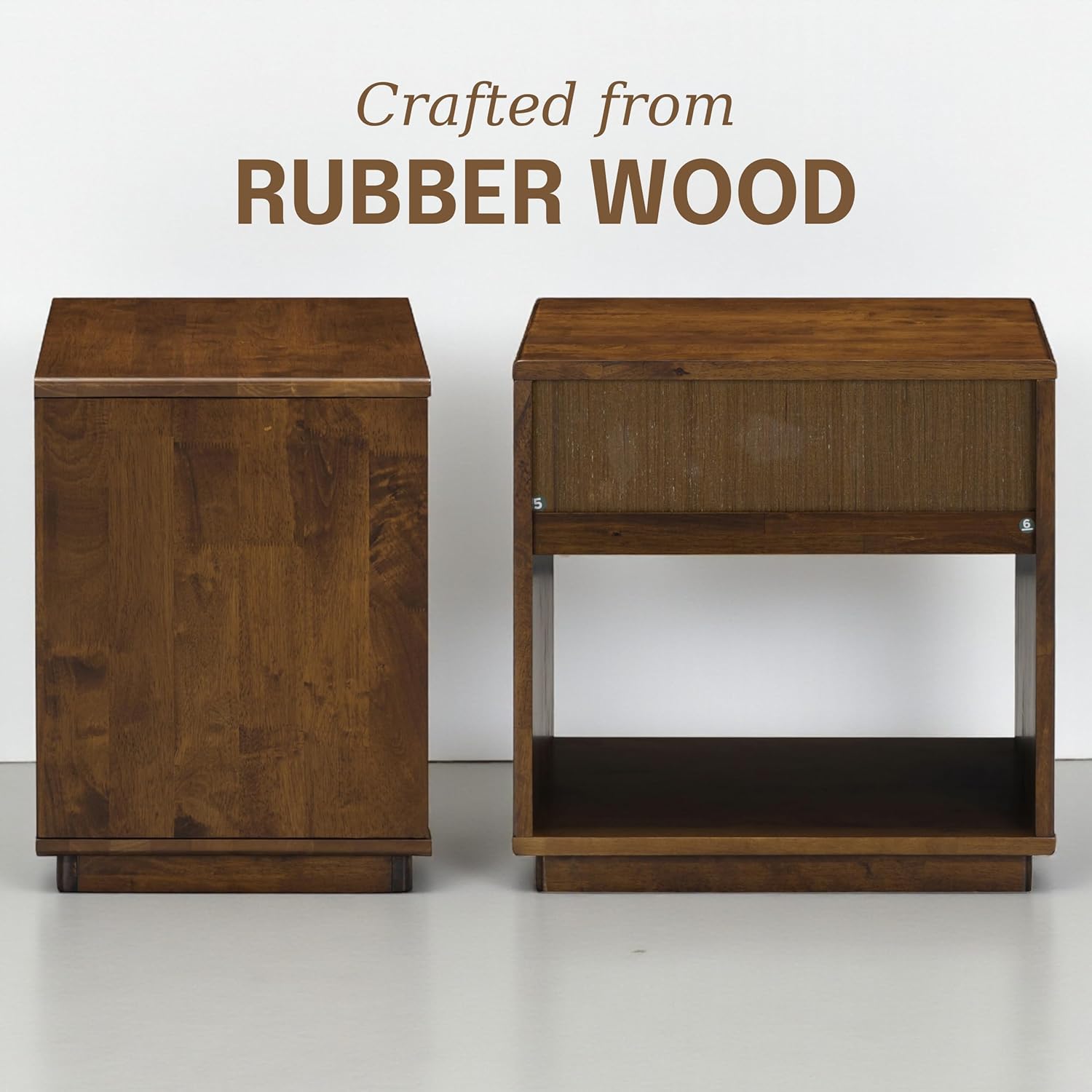 NTC Sapa Solid Wood Nightstand with 3D Carved Drawer Front – Modern Bedside Table with Open Shelf, Easy Assembled - Dark Walnut