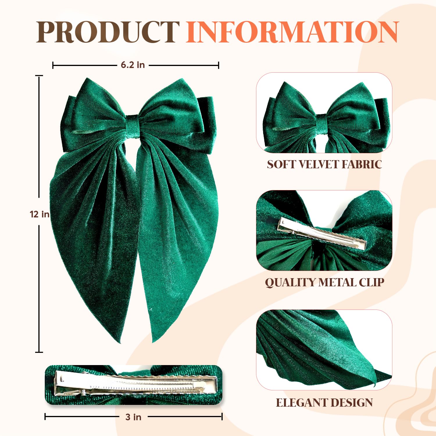 3 PCS Large Velvet Hair Bows, Oversized Long Tail Bows with Aliigator Clips, Coquette Hair Accessories for Women and Girls (Black - Red - Green)