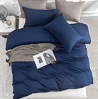 Vista 2 de L LOVSOUL Juego de funda de edredón tamaño Queen, 100 % algodón, suave y transpirable, 90 x 90 pulgadas, color azul