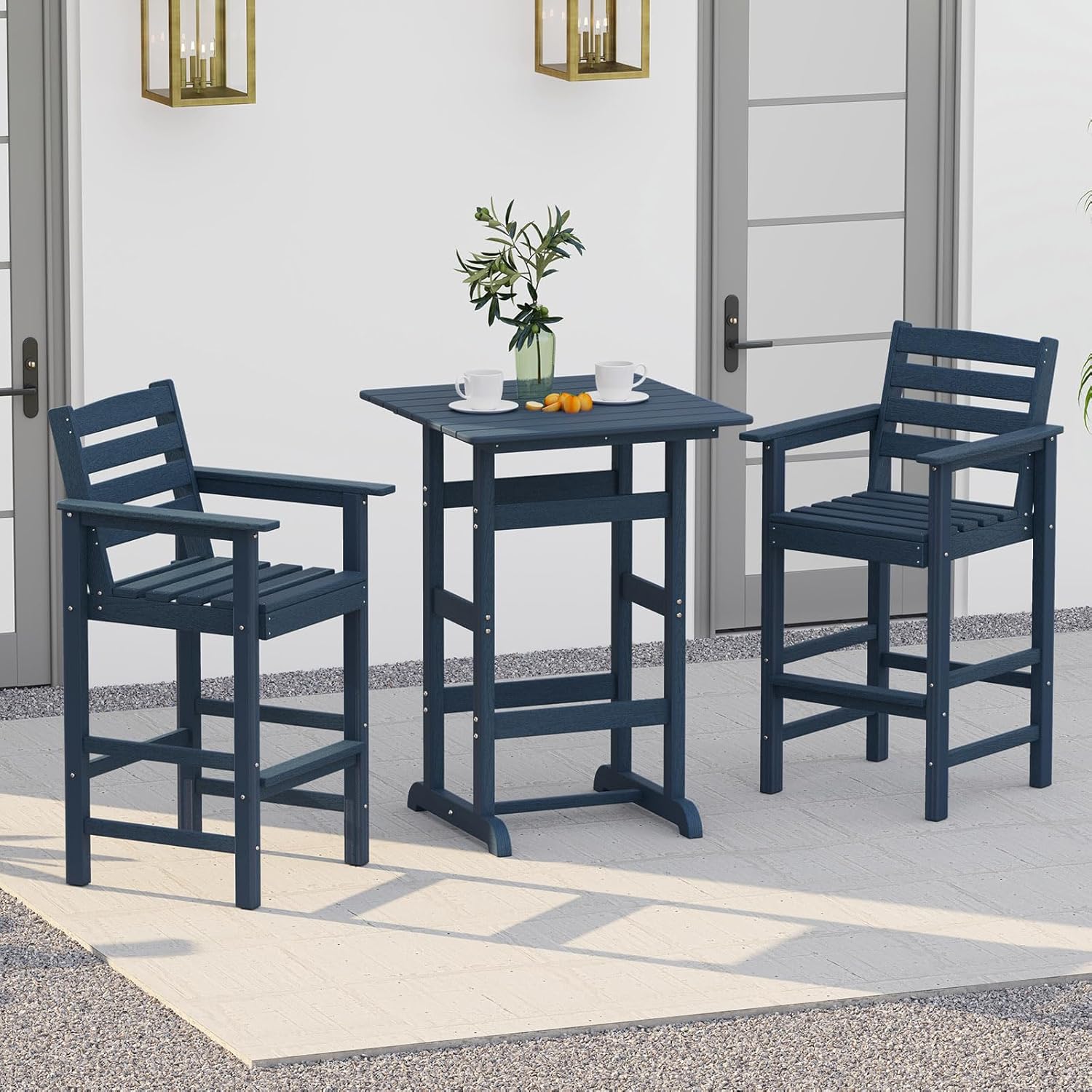 Tangkula 30" x 30" Square Bar Table, Patio HDPE Bar Height Dining Table w/Slatted Tabletop, Outdoor All-Weather High-Top Bistro Table for Poolside, Backyard, Balcony