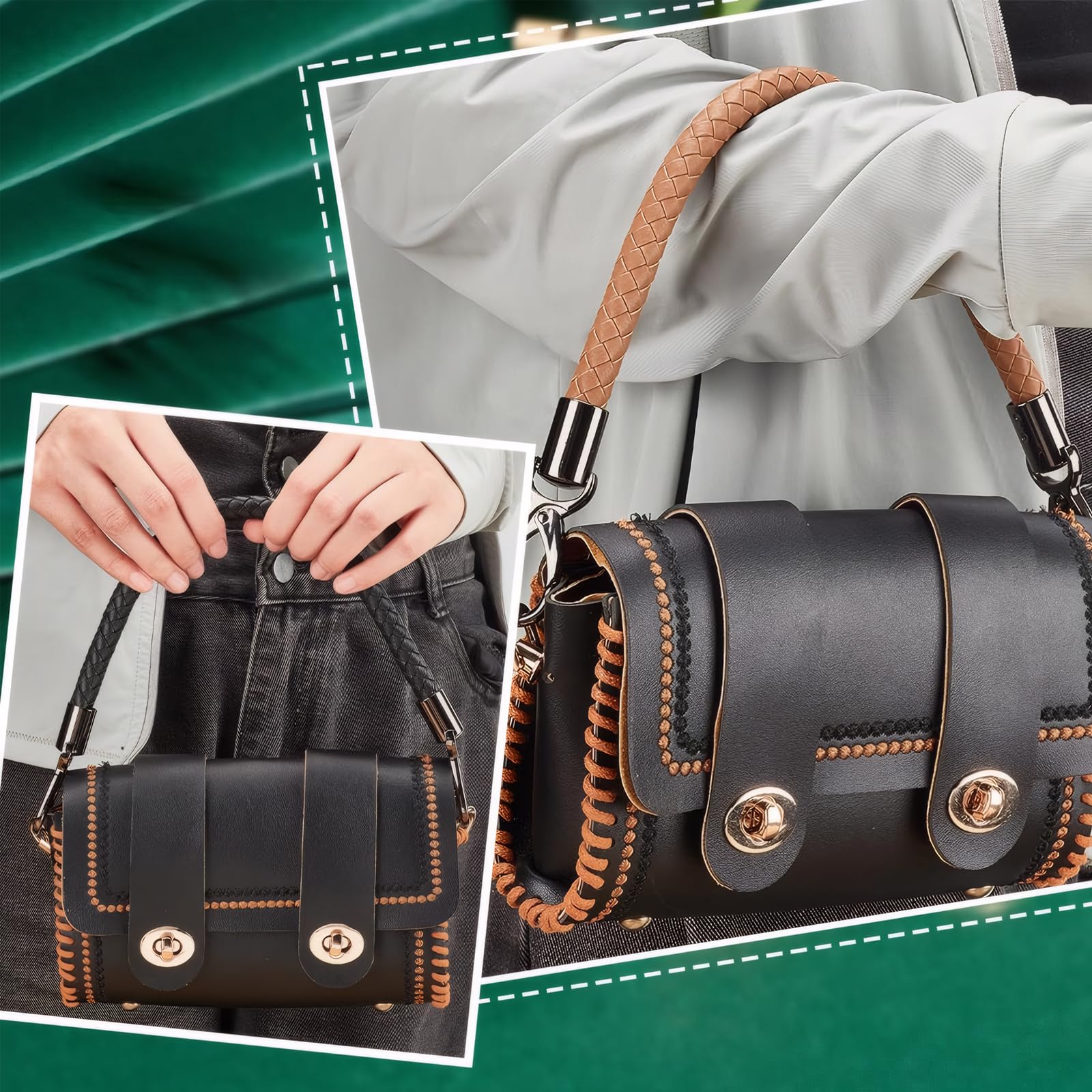 MEGAVOW Lot De 2 Sangles Épaule Sac En Cuir PU – 40 Cm – Boucles Métal Doré – Remplacement Bandoulière Noir Pour Sac à Main, Pochette, Bandoulière Femme