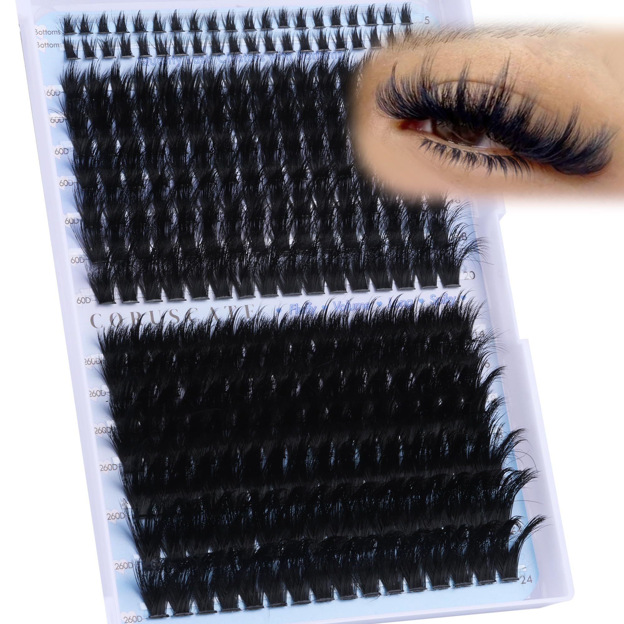 Thick Cluster Lashes with Bottom Lash 160D+260D Individual Eyelashes with Spikes Volume Lashes Individual Cluster Wispy 12-22mm Long Tatti Lashes Clusters Mega Full Look Spiky Lash by CORUSCATE