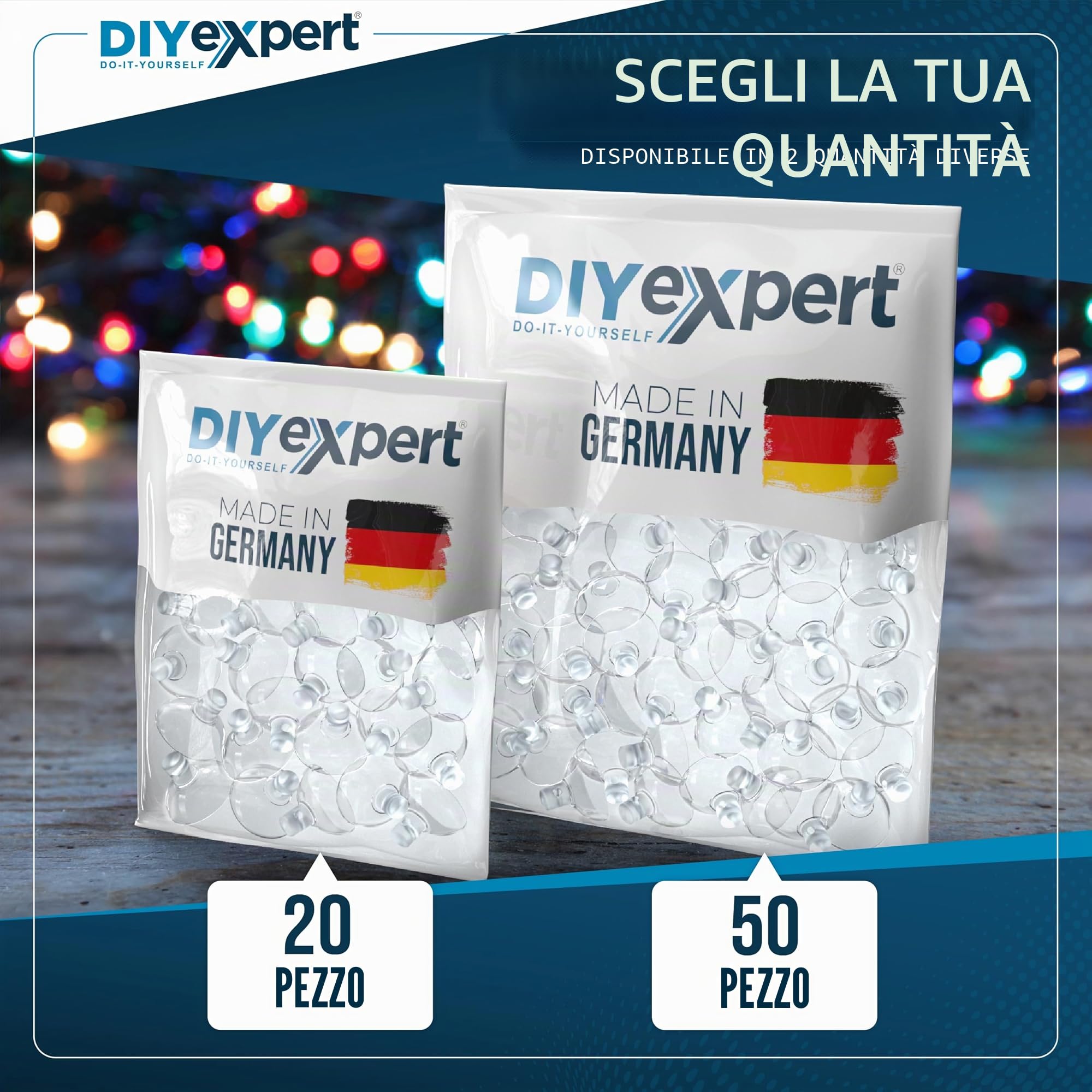 DIYexpert Ventosa con foro trasversale | Made in Germany | [Ø 20 mm] [20 pezzi] | Ventose di alta qualità per decorazioni per finestre | Ideale per cordini o telefono cellulare
