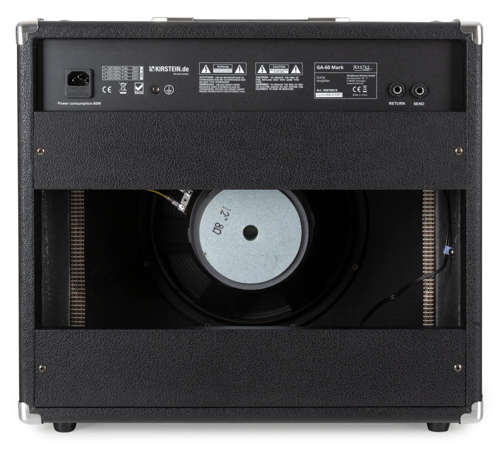 Rocktile GA-60 Mark Gitarrenverstärker - 60 Watt Gitarrencombo - 2 Kanäle (Normal/Drive) - 12" Speaker - Kopfhöreranschluss und AUX-In - 2-Band-EQ - Federhall-Effekt und Effektweg - Schwarz