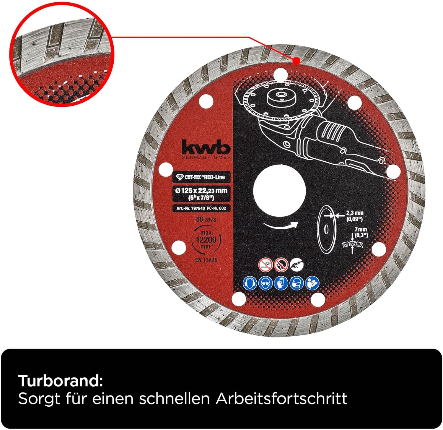 kwb 797540 RED-LINE Diamond disc-Turborand, Set for Angle Grinders and Cut-Off Machines, Ø 125 x 22 mm