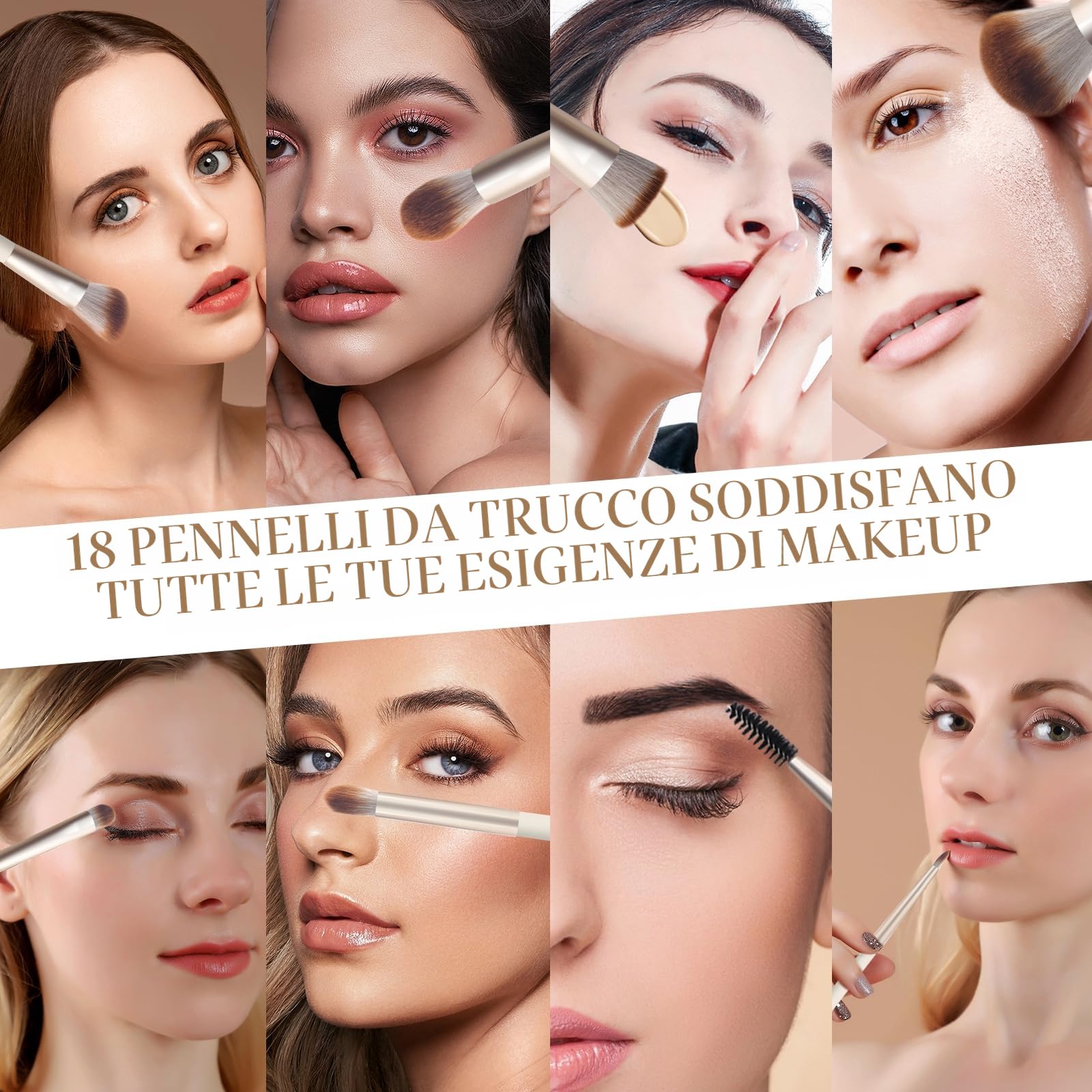 HEYMKGO Set Pennelli Make Up, 18 pezzi Premium synthetic pennelli trucco per fondazione cipria fard, ombretto, Set di pennelli make up, kit con confezione regalo