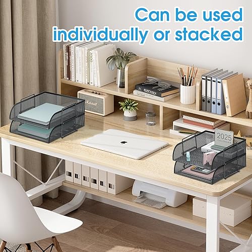 Miniatura 5 de Bandeja organizadora de papel apilable de 4 niveles para escritorio, accesorios de escritorio de oficina, organizador clasificador de papel para