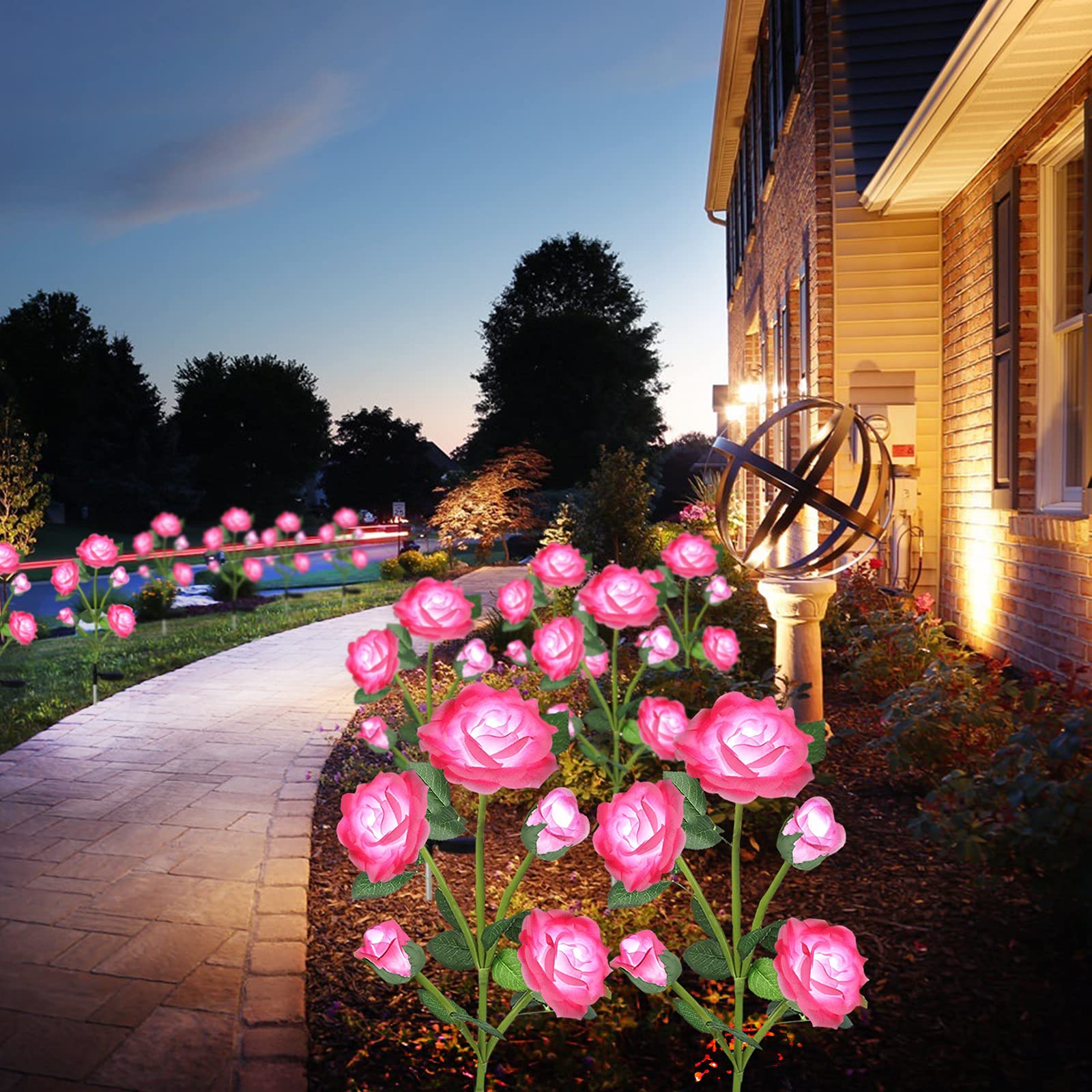 Solar Garden Lights – Pink Carnation Flower Stakes, 64cm Tall, Outdoor Waterproof Decorative Lights For Patio, Yard, Backyard & Holiday Decor