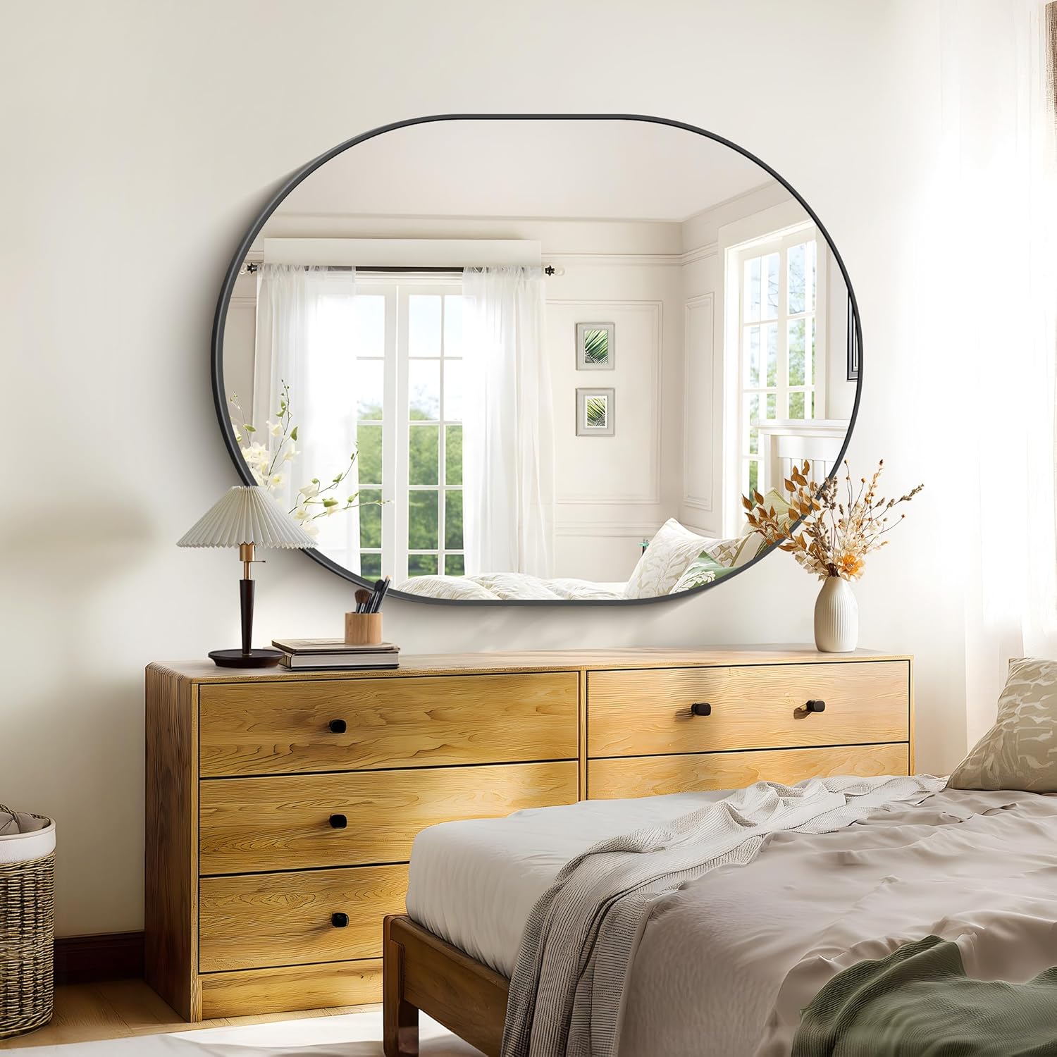 Bathroom Mirrors, 30" x36" Black Mirrors, Oval Vanity Mirrors, Metal Framed Wall Mounted Mirrors, Vertical/Horizontal Mirror for Bathroom Bedroom Entryway Living Room