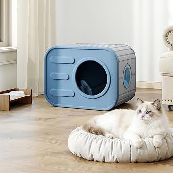 Plastic Outdoor Cat House Weatherproof, Stackable Feral Cat House Outside with Double Louvered Vents, Resin Cat Shelter Waterproof for Outdoor Indoor Use, Blue