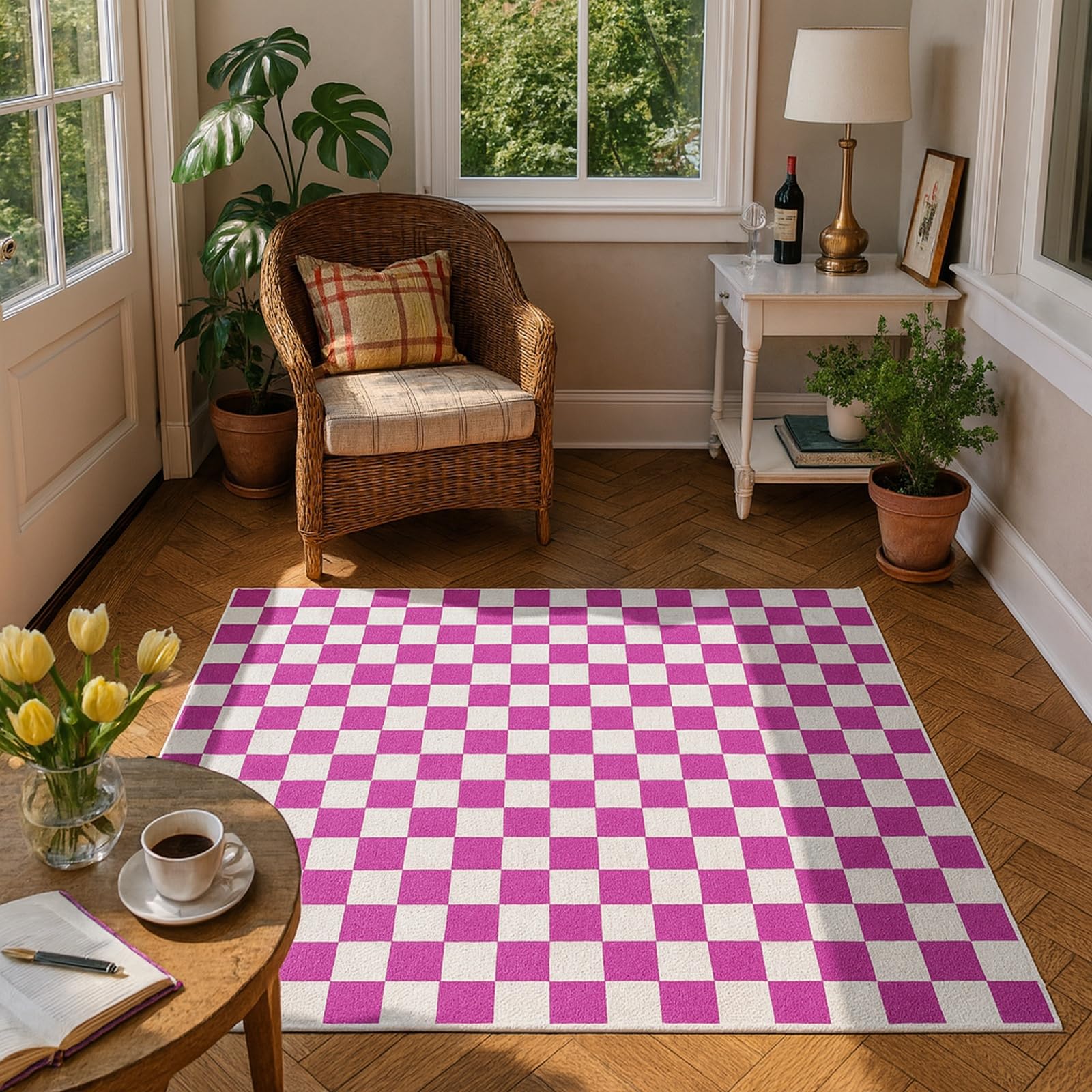 Tapis salon doux violet géométrique 170x240cm lavable et antidérapant Rururug