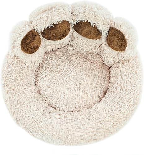 Jiupety Cama para perro en forma de dona con patas de oso de pie, acogedor sofá mejorado para perros pequeños, camello, tamaño M, 22 x 22 x 6