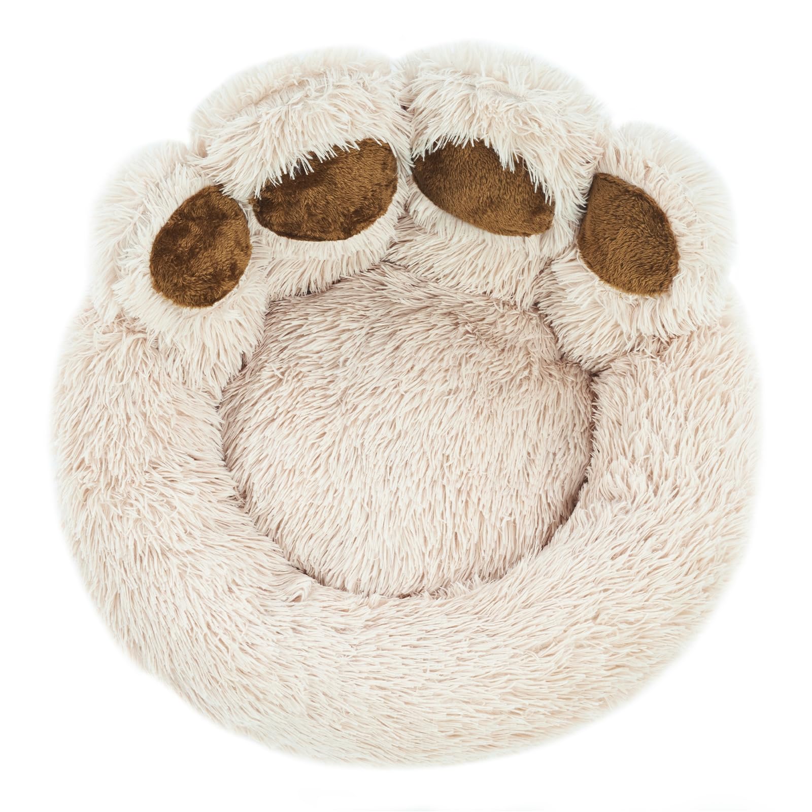 Jiupety Lit pour Chat de Forme de la Patte, Panier Chat Moelleux en Forme de Beignet, Moyen Format Le diamètre est de 56 cm, Confortable et Doux, Lavable en Machine Dog Cat Bed, Camel