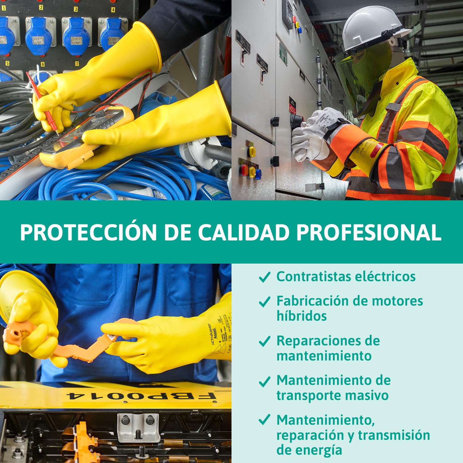 Ansell ActivArmr Guantes Aislantes Dieléctricos, Protección Eléctrica Class 0 (Tensión 1000V), Trabajos con Electricidad, Látex de Caucho Natural, 28cm, Amarillo, Talla XL (1 Par)