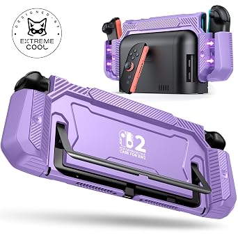 Dockable Purple Case for Switch 2,[Exclusive Pop-up Joy-Con Quick Release][Military-Grade Protection][Stand Compatible] Switch 2 Protective Case with Ergonomic Grip, Shell for Switch 2 Console