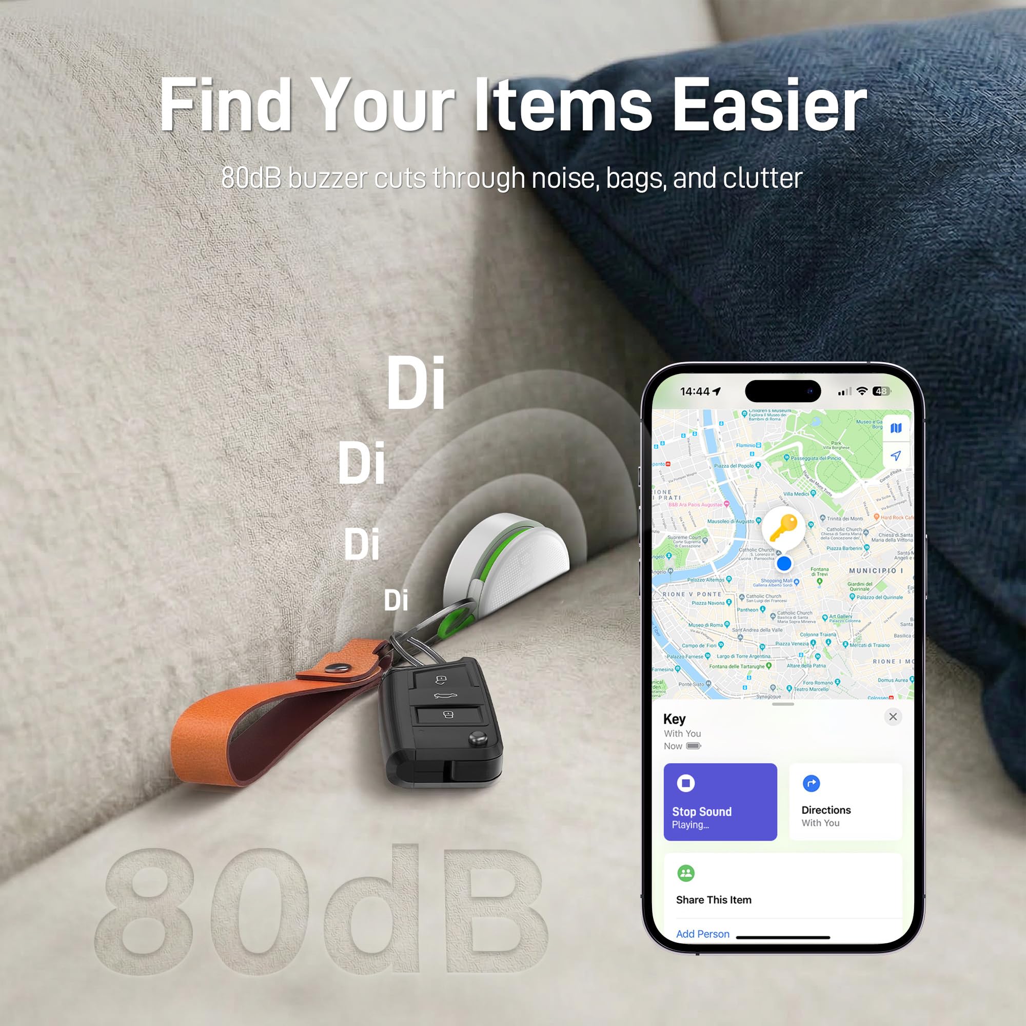 Epicka Targhette con cinturino regolabile integrato, batteria di 2 anni, compatibile con Apple Find My (solo iOS), NFC e IP67, impermeabile, Smart Tag per chiavi, bagagli, bici, animali domestici