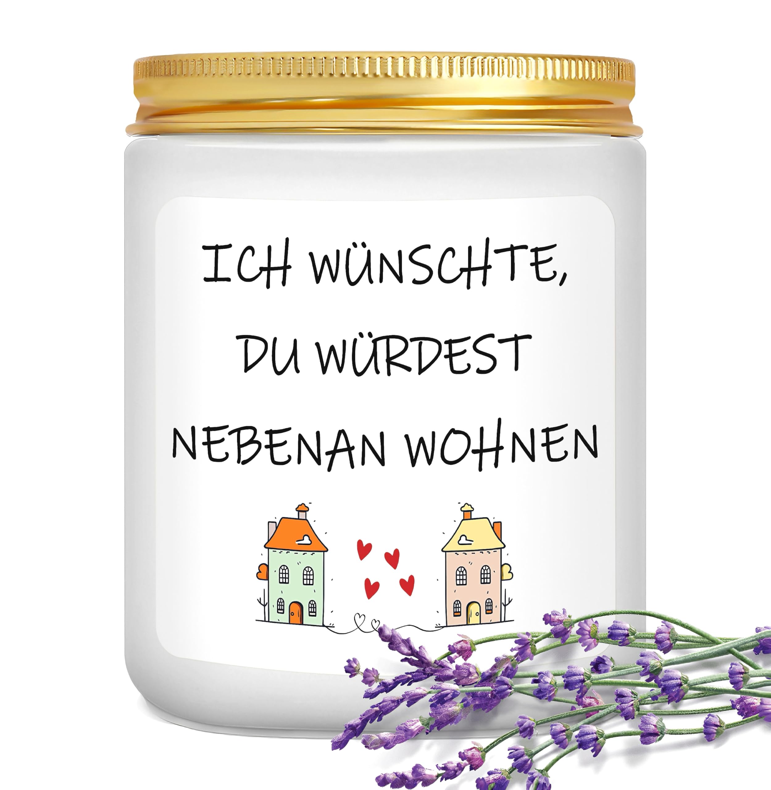 LUXHOMY Geschenk Freundin - Lavendel Duftkerze (200g), Geburtstagsgeschenk für Frauen, Beste Freundin Geschenke, Geschenke für Schwester, Ich Wünschte Du Würdest Nebenan Wohnen