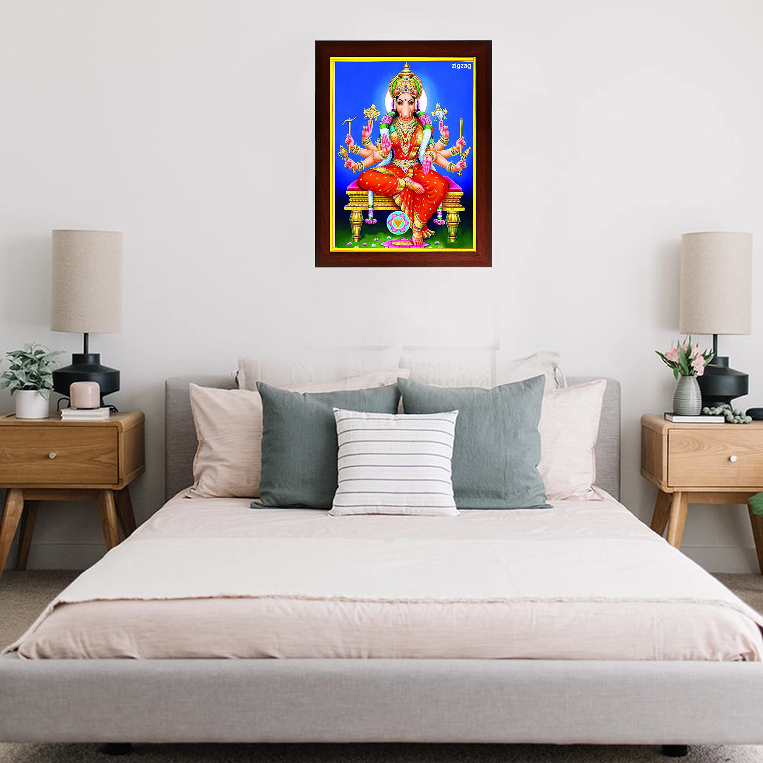 zig zag Varahi Amman ramka na zdjęcia na ścianę / pokój Pooja rozmiar średni (34 x 24 cm, szkło akrylowe, brązowe