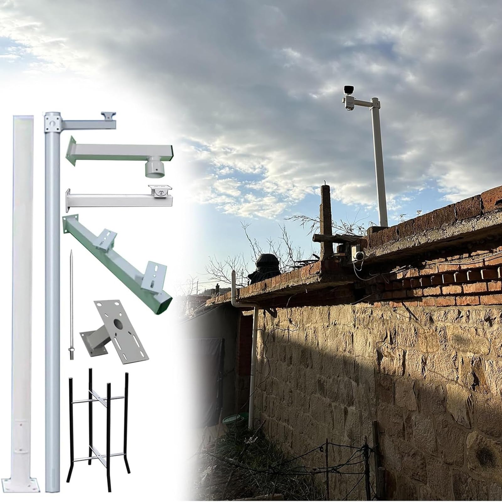 Supporto per telecamera di sicurezza con 4 bracci, staffa esterna per cortile e parcheggio, 2 m