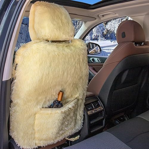 Miniatura 3 de Leader Accessories 1pcs Genuino piel de oveja cubierta de asiento para coche SUV camión bajoalto asientos delanteros champán