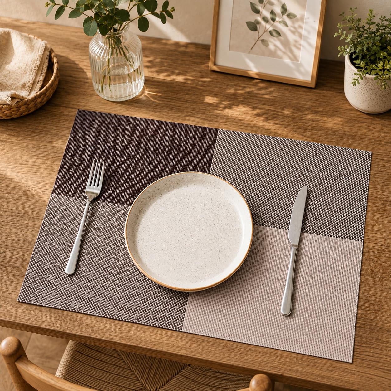 OXSAM Placemats, Heat Insulation Non-Slip Vinyl mats, Stain-Resistant Tablemats for Home and café Dining Table Décor (Taupe Brown, Pack of 6) — Amazon image 6