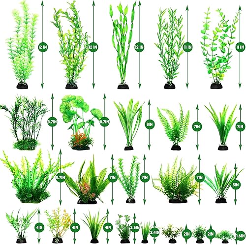 Miniatura 3 de XunYee 100 plantas de acuario artificiales para pecera, decoraciones de pecera de 1.57 a 11.81 pulgadas, plantas de plástico para pecera, tortuga