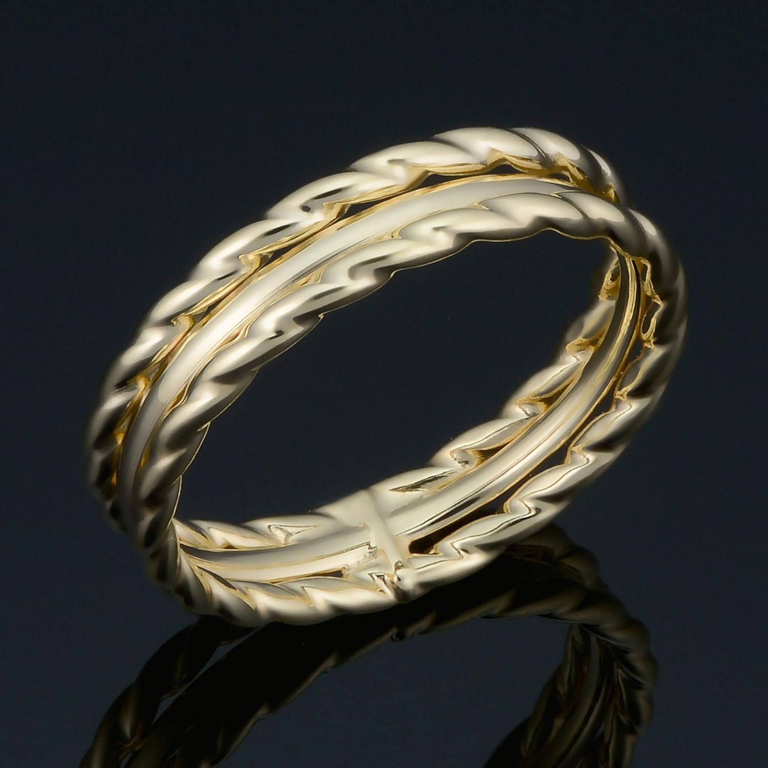 KoolJewelry Minimalist 14k Yellow Gold 4.7 mm Triple Band Ring