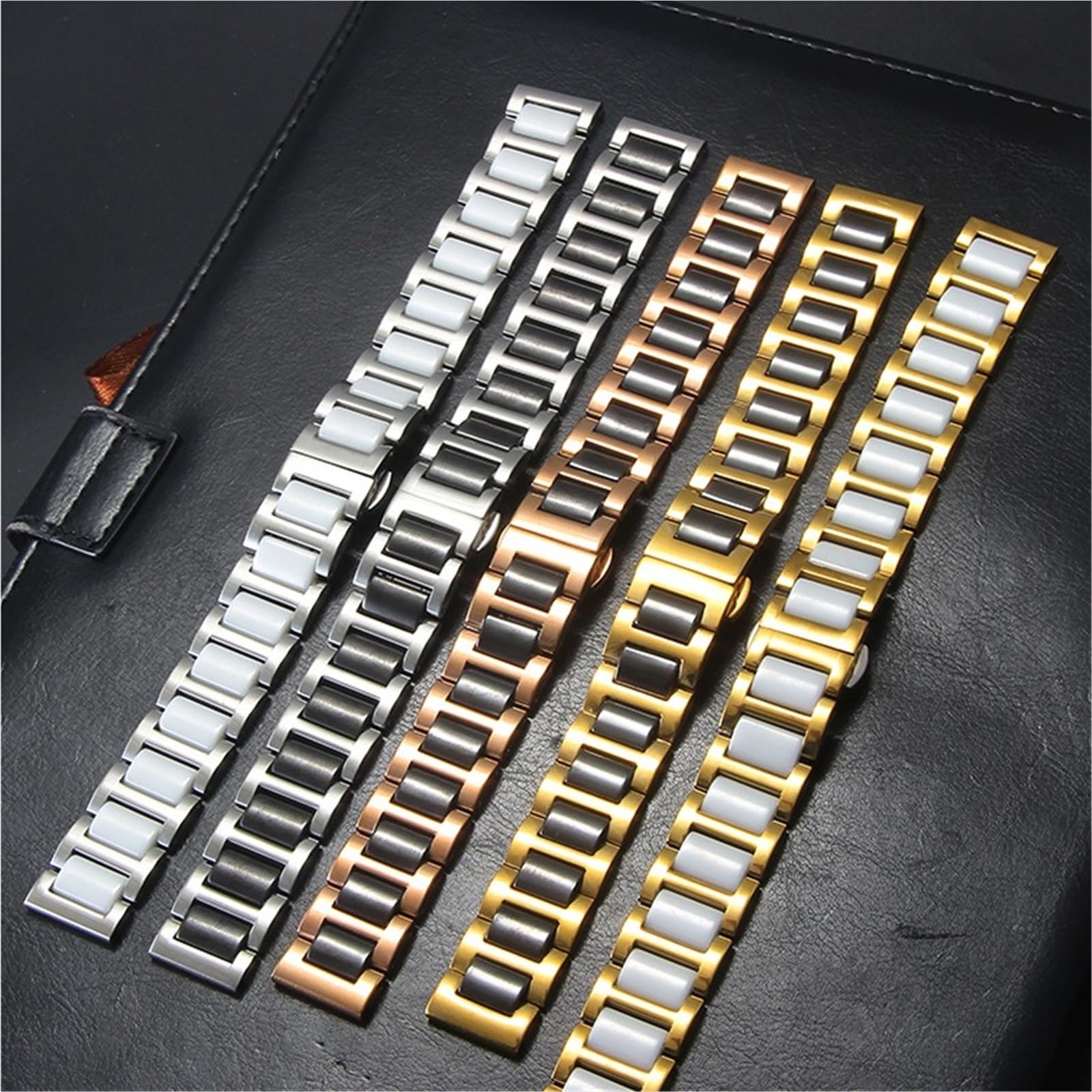 Correa de Reloj de Acero Inoxidable de cerámica de Dos Tonos, eslabones de Pulsera, Bandas de Metal de Repuesto extraíbles for Mujeres y Hombres