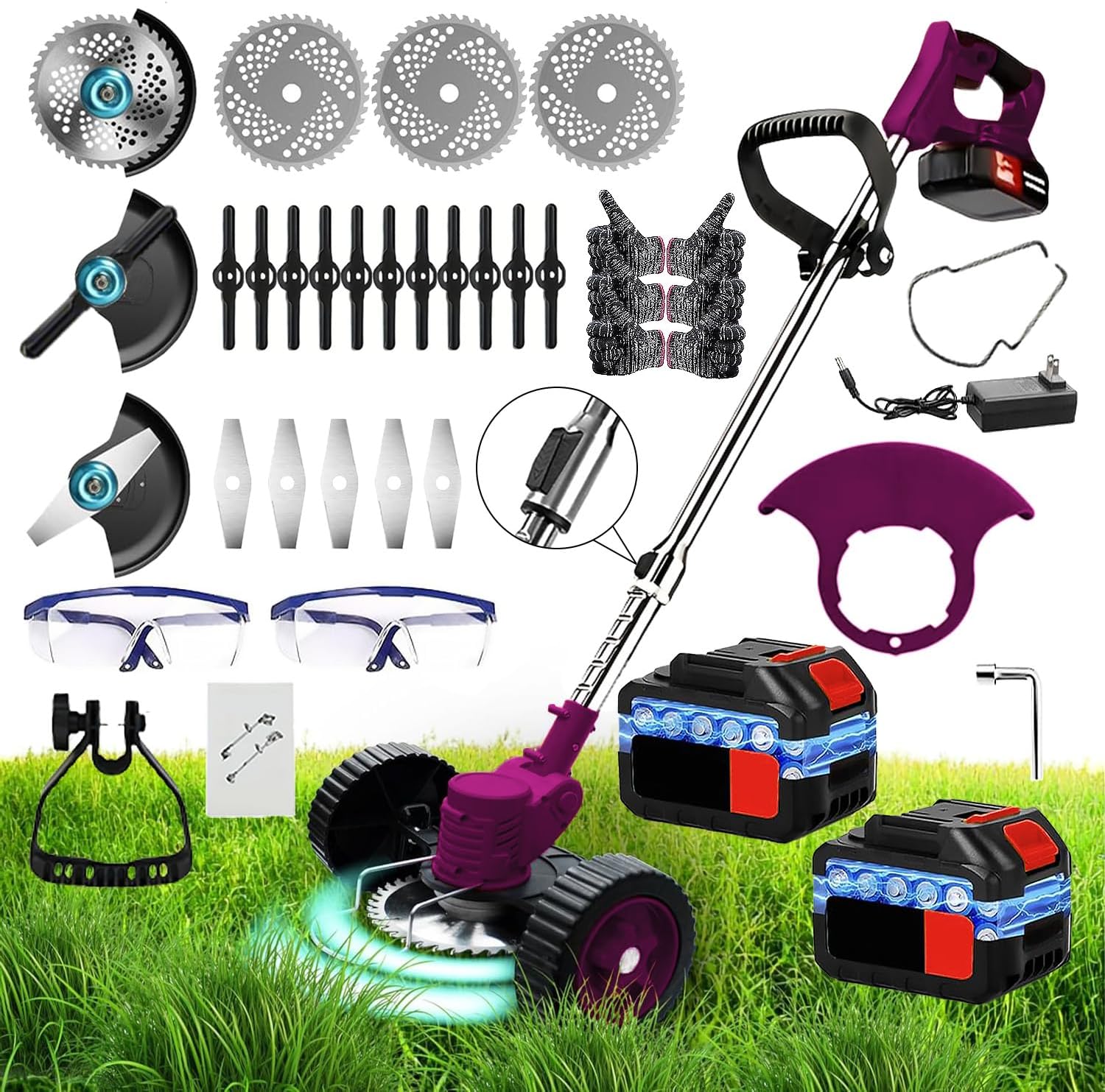 Cordless String Trimmer 2-in-1 Electric Lawn Mower Grass Trimmer&Edger Lawn Tool for Yard, Garden (Purple)