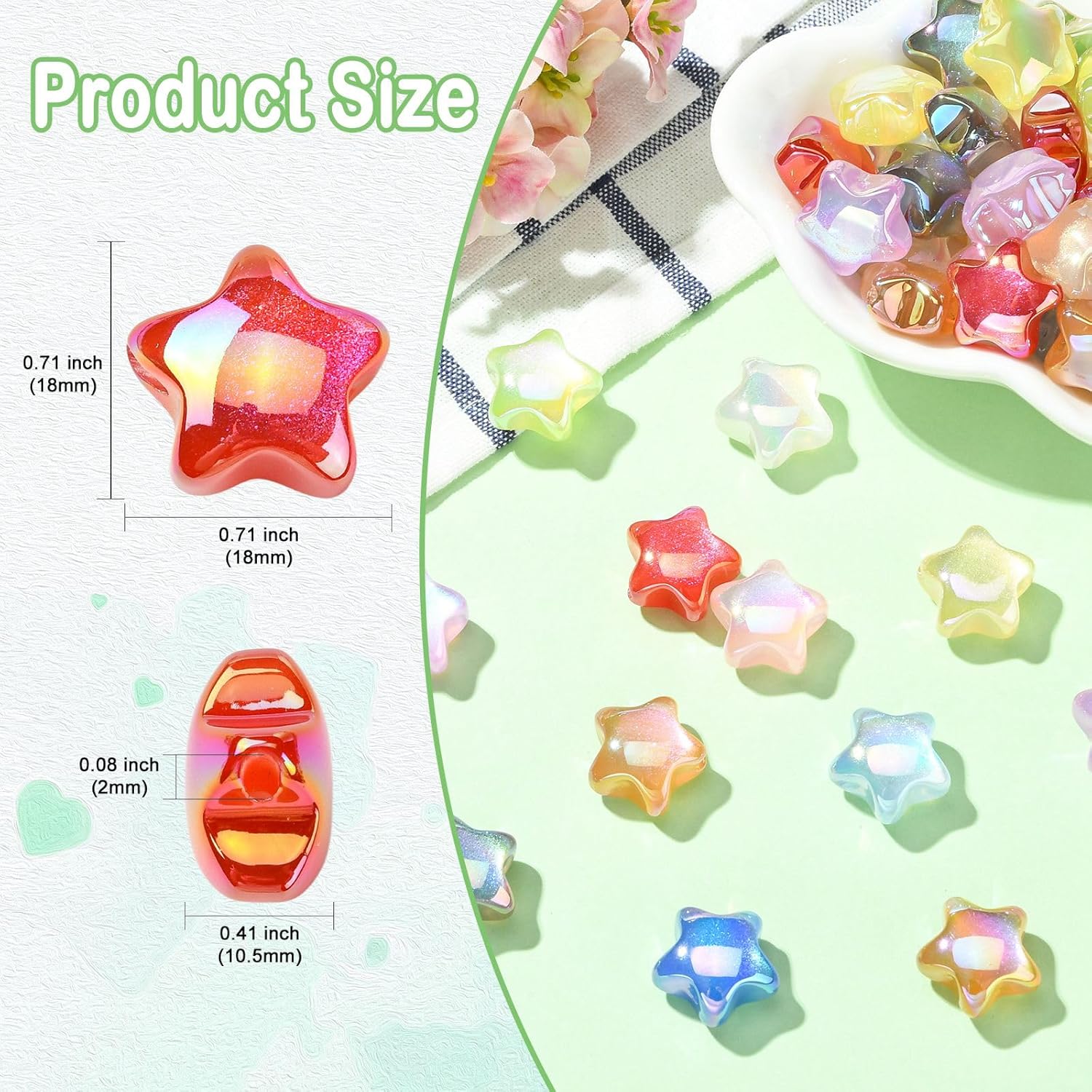 Ipotkitt 30 pcs Random Color Iridescent Resin Imitation Cat Eye Star Shape Beads Celestial Spacer Changing Beads for DIY Beading Jewelry Crafts Bracelet Necklace Making - Image 2