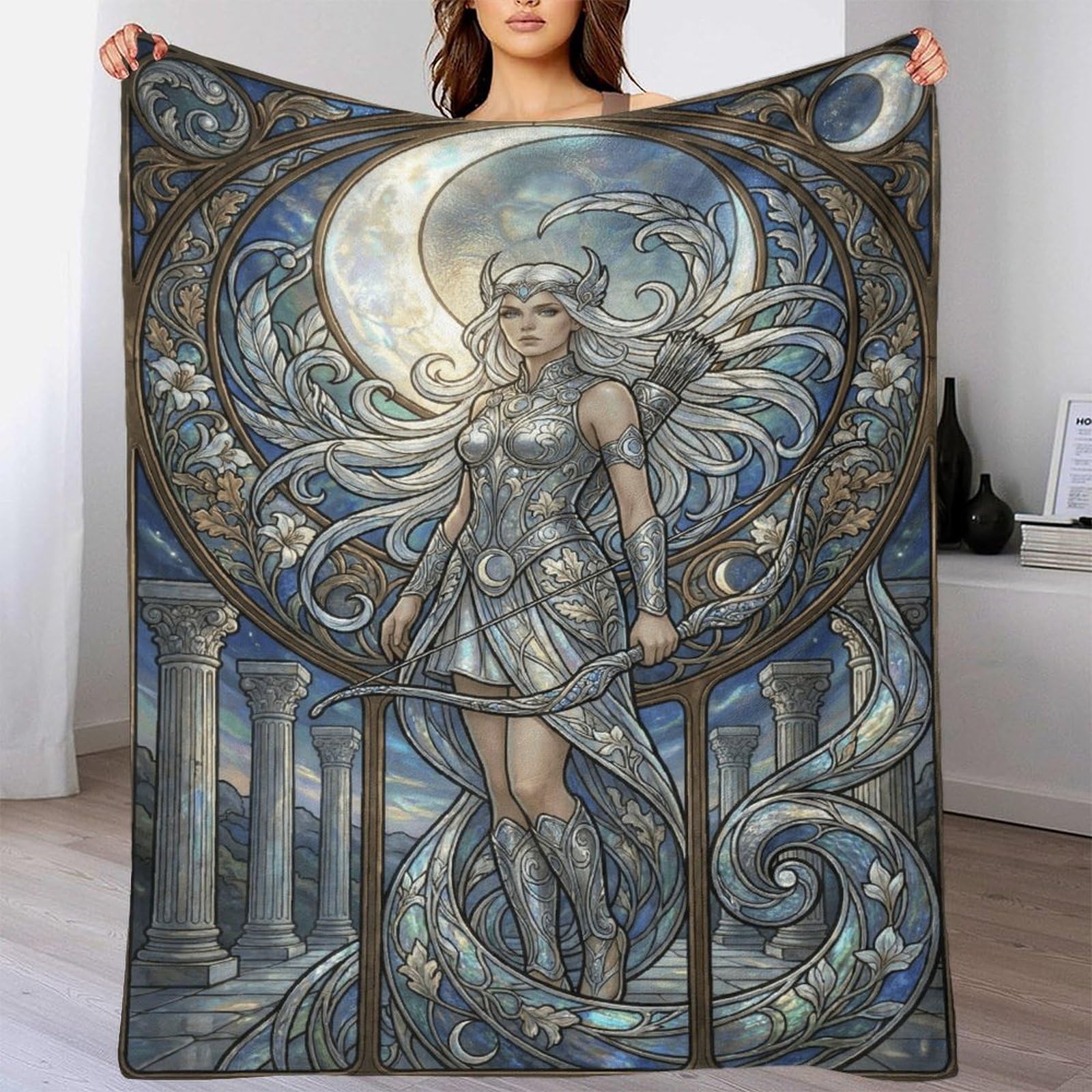 H3B8U2Y5 Art Nouveau Mucha Artemis Flannel Throw Blanket, Living Room Sofa