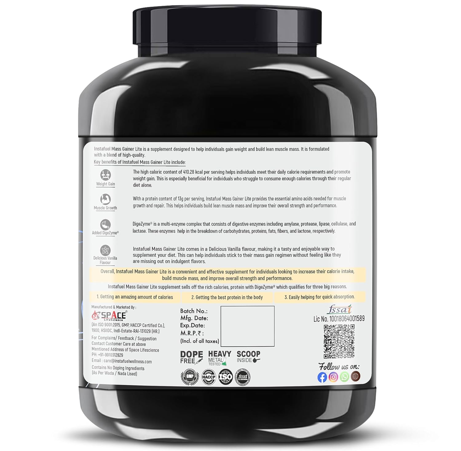 Buy Now Instafuel Vanilla Lite Mass Gainer Powder | 13G Protein, 75....