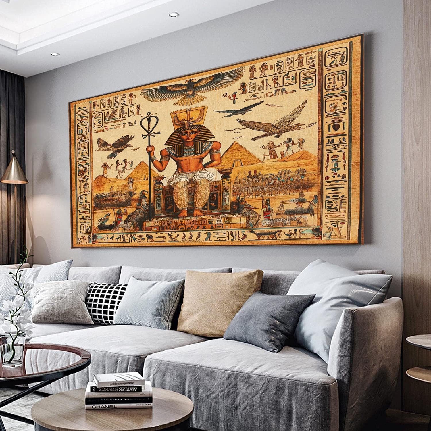Mkbkli Egyptian Statue Building Large Abstract Painting Art Poster Canvas Painting For Living Room Wall Art Pictures Home Decorative 80X160cm, Frameless