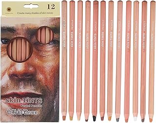 12PCS Pastel Pencils, 6.8in Portrait Hand‑Painted Toner Professional Colour Charcoal Pencils Drawing Set, Skin Tone Colored Pencils, Pastel Chalk for Beginners & Artists