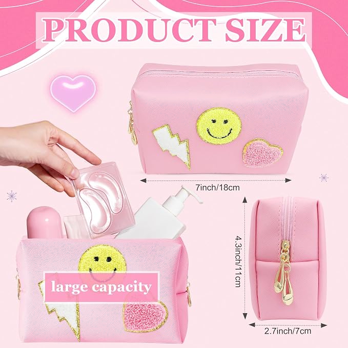 4er Set Make-up-Taschen – Pink, Süße Designs, Reißverschluss, Ca. 21x13cm, Perfekt Für Reise & Kosmetik