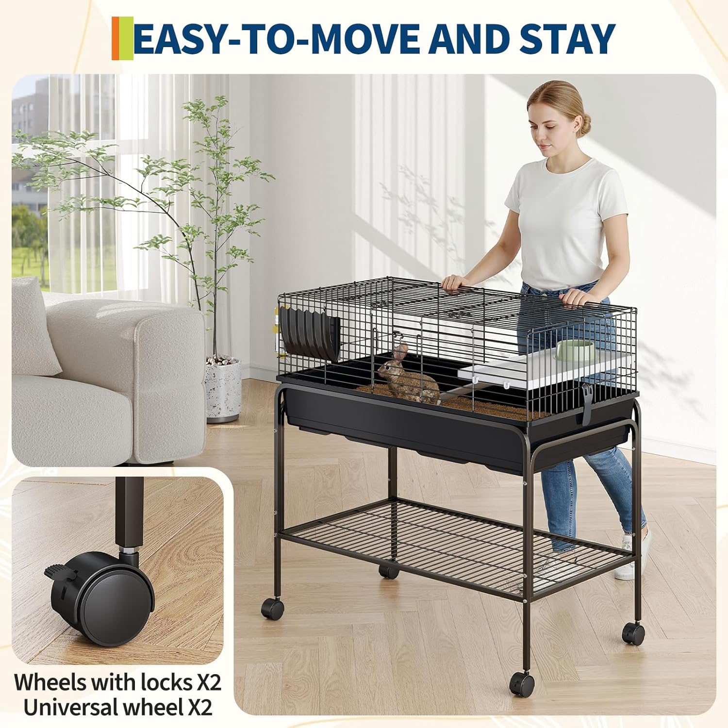 GarveeLife 3Pcs Guinea Pig Cage Kit, Hamster Cage with Storage Shelf, Rolling Rabbit Cage with Fooder, Water Bottle, Hay Feeder, Perfect for Hamster, Chinchilla, Gerbil, Hedgehog,