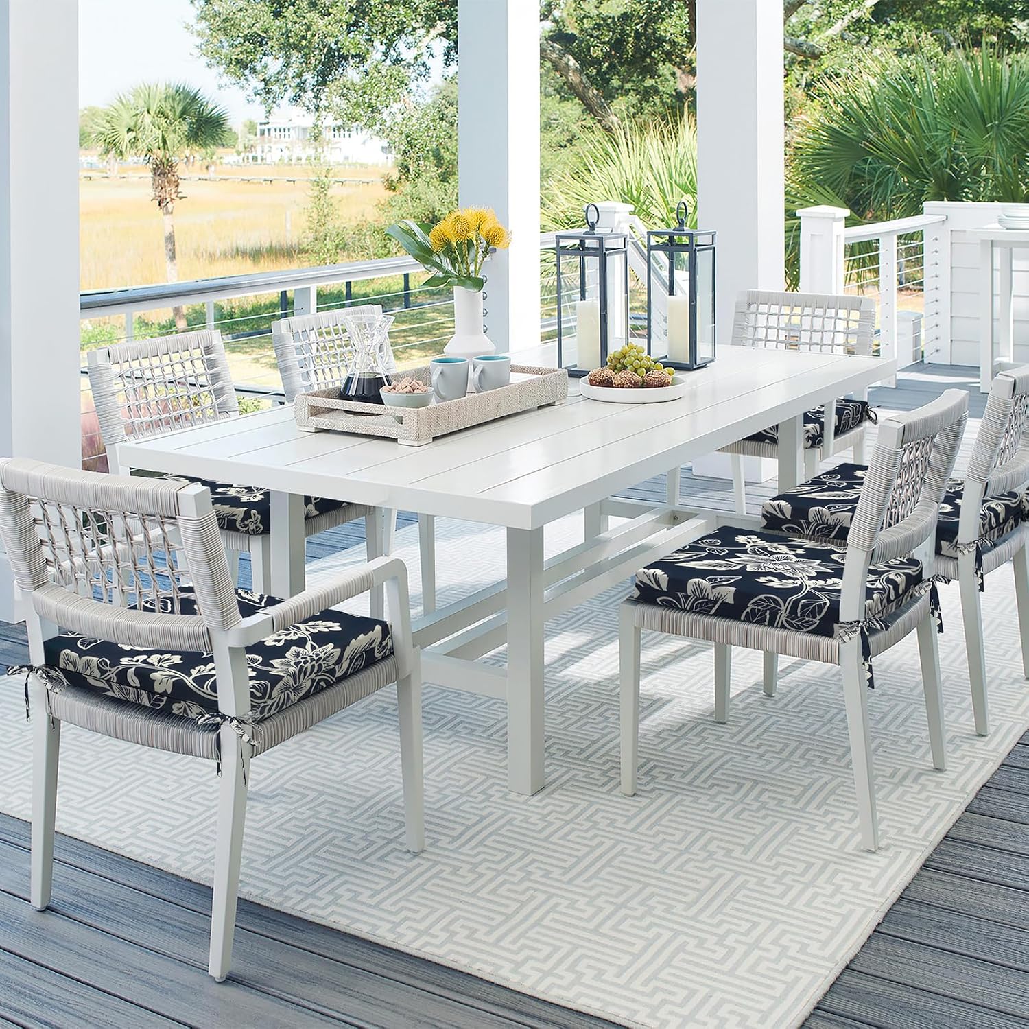 DYTXIII Set of 4 Outdoor Chair Cushions, Water Resistant 18.5"x16"x2" Square Seat Cushion for Patio Dining Chairs, High-Density Replacement Pads for Indoor Outdoor Furniture - Vines Navy