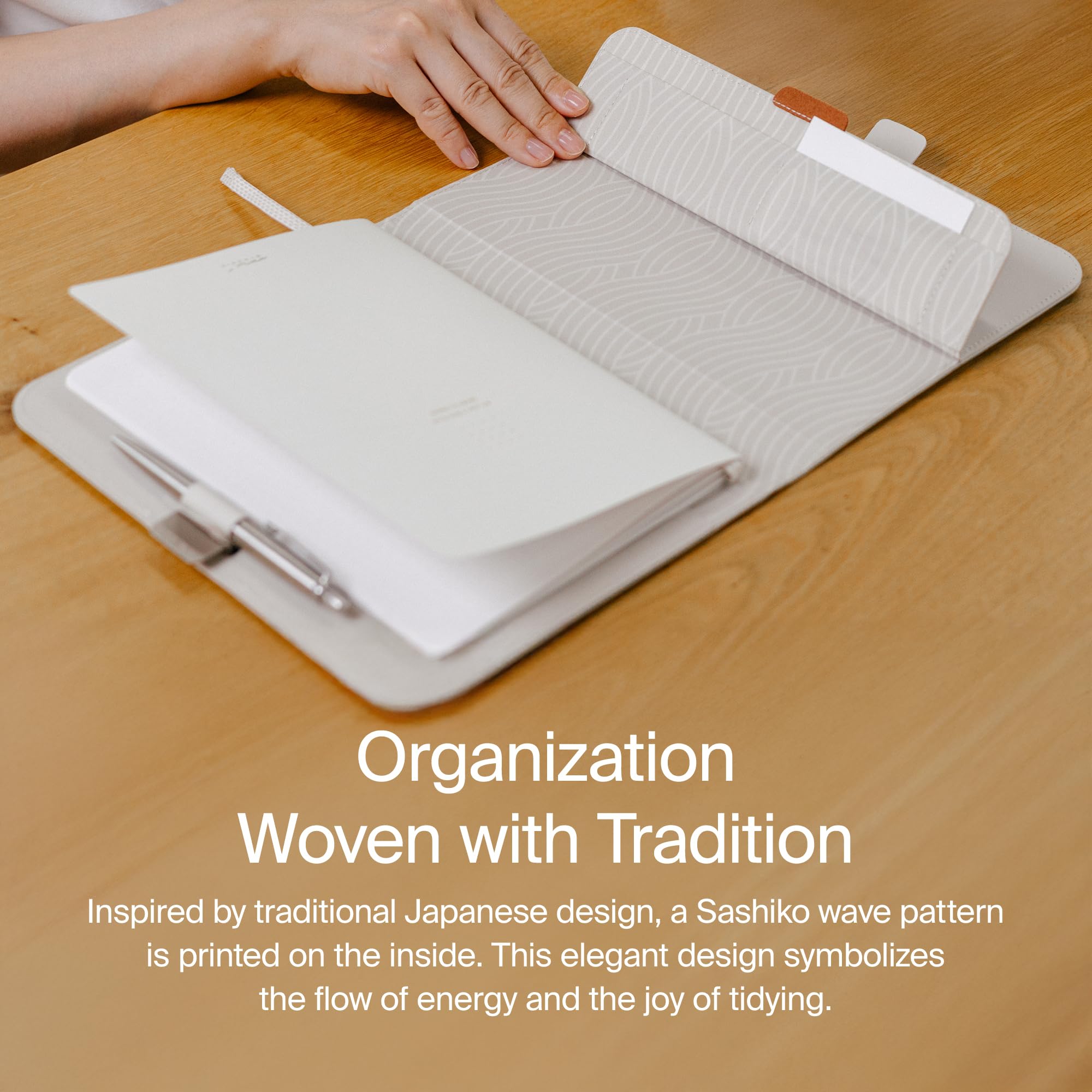 orbitkey KonMari Notebook Cover - Leather-Free Compendium with Pen Loop, Card Slots & Document Storage, Stone - Image 4